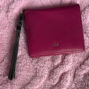 Purificación Garcia Pink & Black Leather Wallet with leather tassel. From Spain